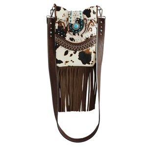 Cow Print Purse Crossbody Bag Fringe Western Handbag Women Buckle Shoulder Style